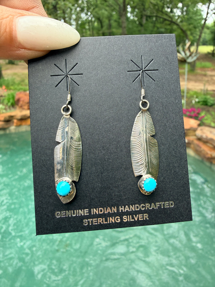 Sterling Silver and Turquoise Genevieve Francisco Feather Earrings