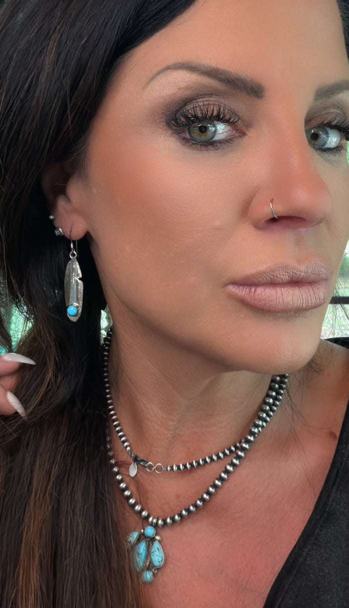 Sterling Silver and Turquoise Genevieve Francisco Feather Earrings