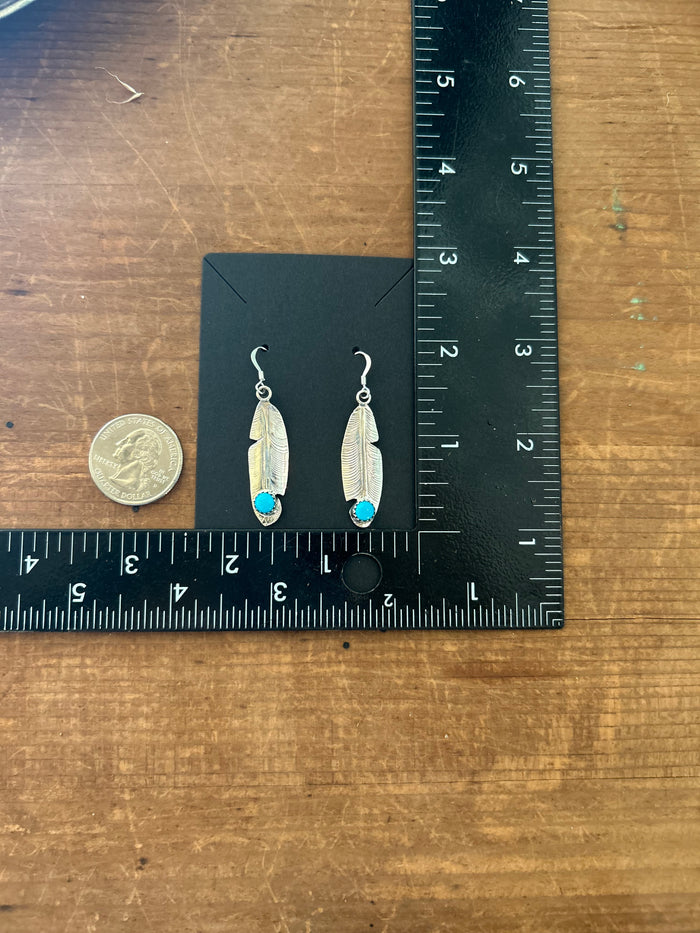 Sterling Silver and Turquoise Genevieve Francisco Feather Earrings