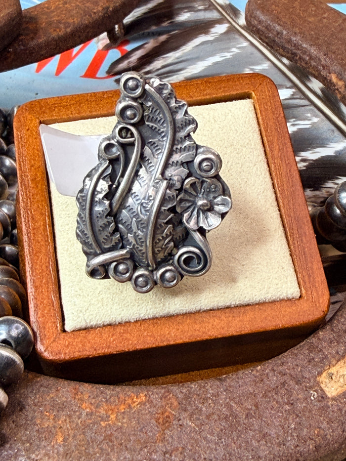 Sterling Silver Desert Flowers and Foliage Navajo Ring by Harry Yazzie