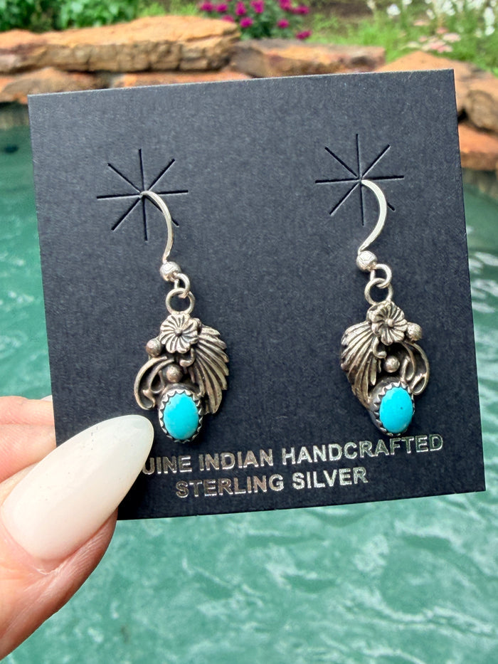 Sterling Silver Detailed Earrings with Kingman Turquoise by Jimson Belin