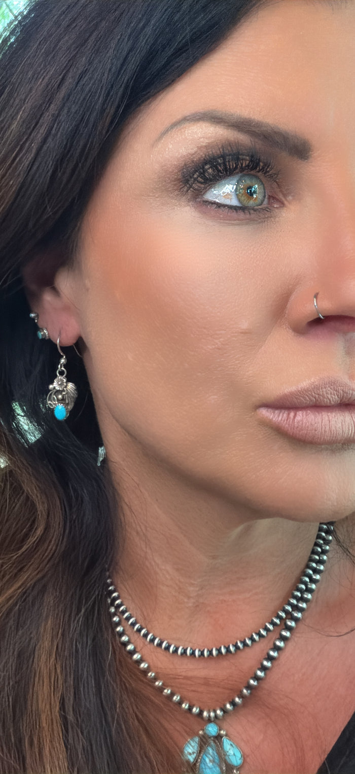 Sterling Silver Detailed Earrings with Kingman Turquoise by Jimson Belin