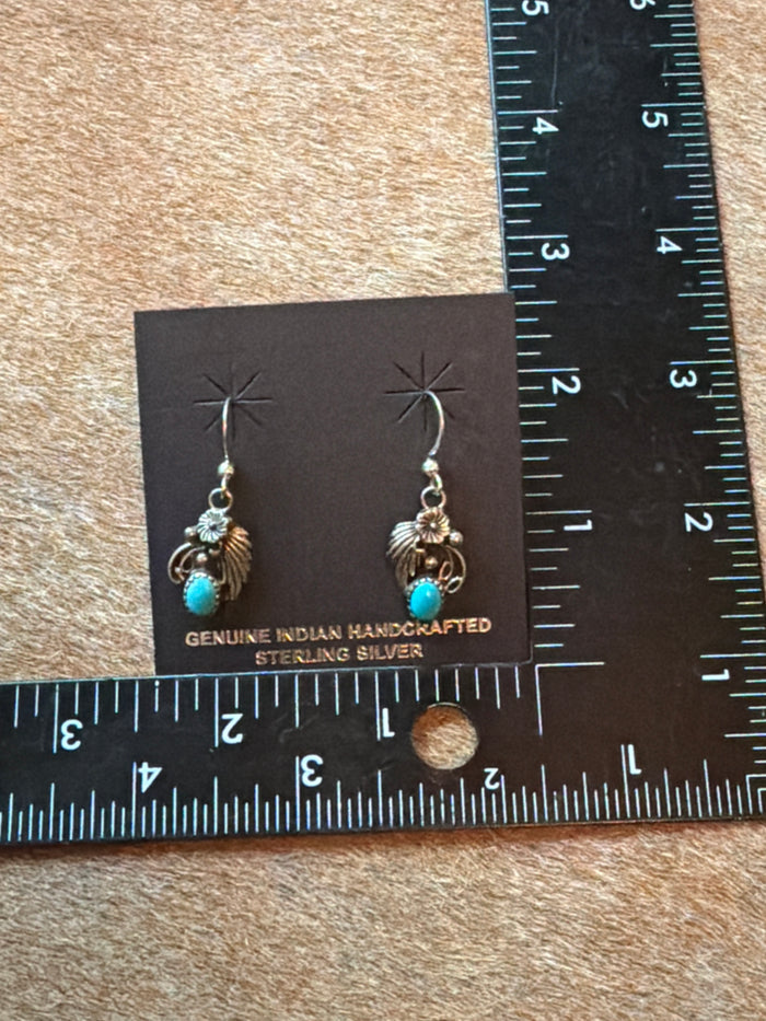 Sterling Silver Detailed Earrings with Kingman Turquoise by Jimson Belin