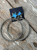 Sterling Silver Ice Blue Dahlia Turquoise Dangle Hoop Stud Earrings signed by Hada