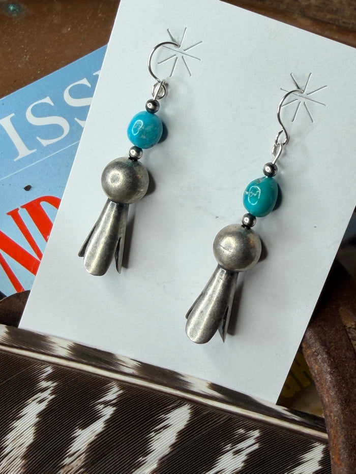 Sterling Silver Kingman Turquoise Blossom Earrings