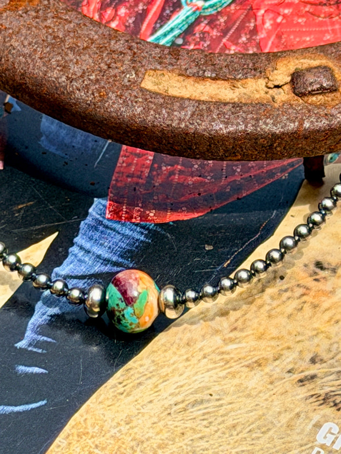 Sterling Silver Pearl & Mojave Bead Necklace