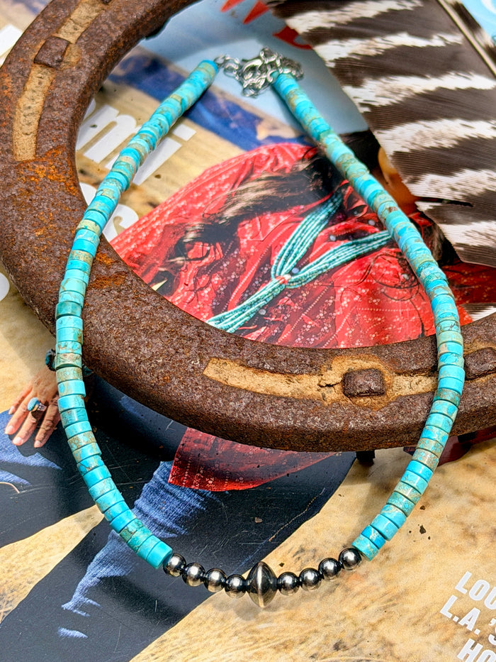 Sterling Silver Pearls and Variscite Turquoise Necklace