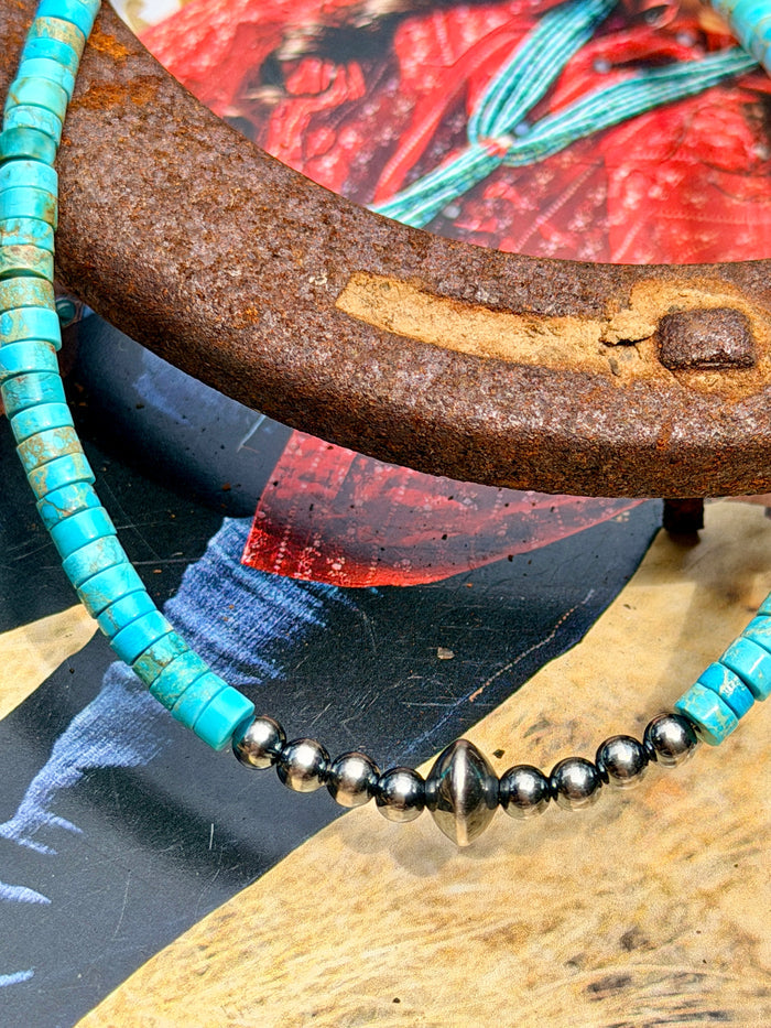 Sterling Silver Pearls and Variscite Turquoise Necklace
