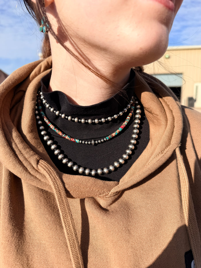Sterling Silver Pearls choker and Pink and blue sea sediment Heishi