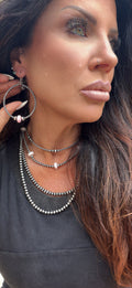 Sterling Silver Pearls Hoops with Pink Conch