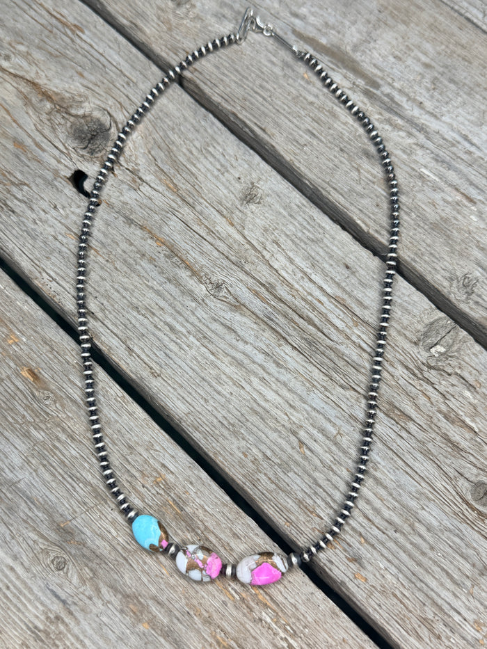 Sterling Silver Pearls with Cotton Candy Stones Necklace
