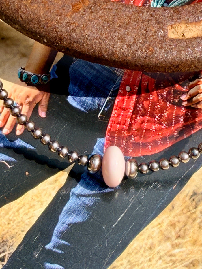 Sterling Silver Pink Conch Saucer Necklace