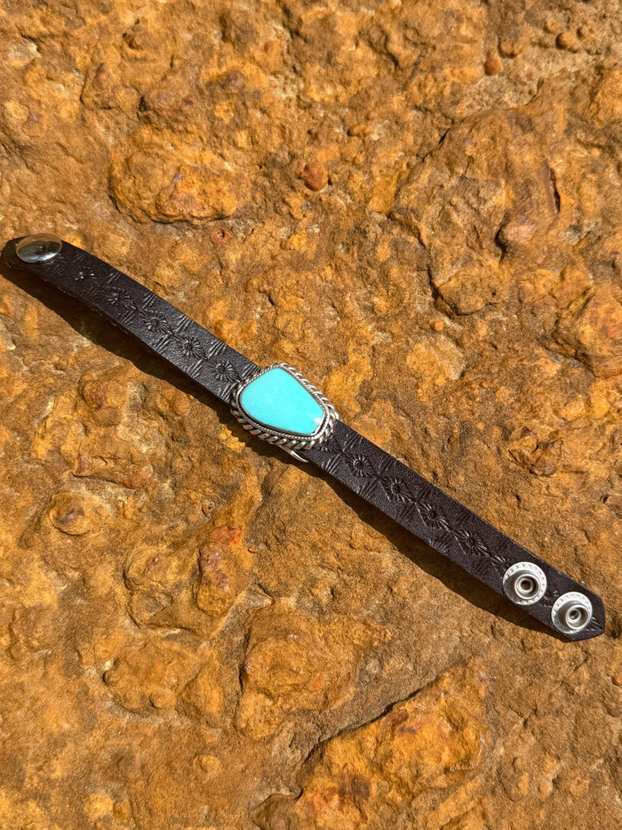 Sterling Silver Turquoise Leather Bracelet
