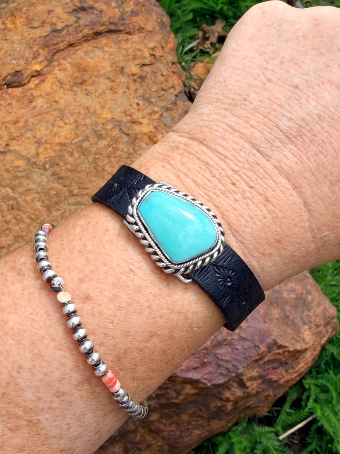 Sterling Silver Turquoise Leather Bracelet