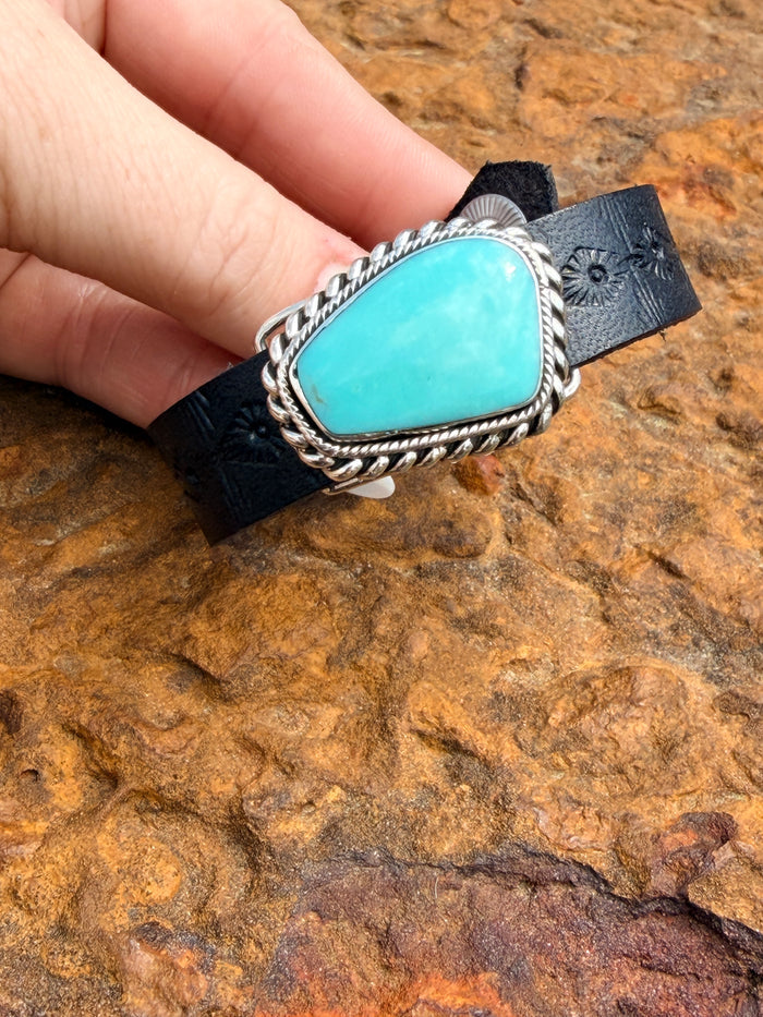 Sterling Silver Turquoise Leather Bracelet