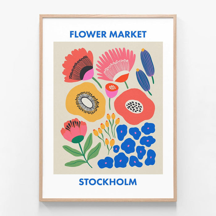 Stockholm Flower Market oak framed print