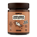 A jar of Sunfly Sunflower Seed Butter in Cocoa flavour, set against a plain white background.