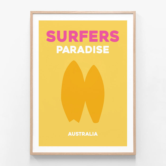 Surfers Paradise oak framed art print