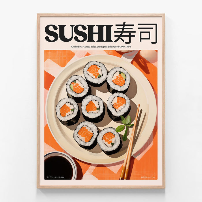 Sushi oak framed print