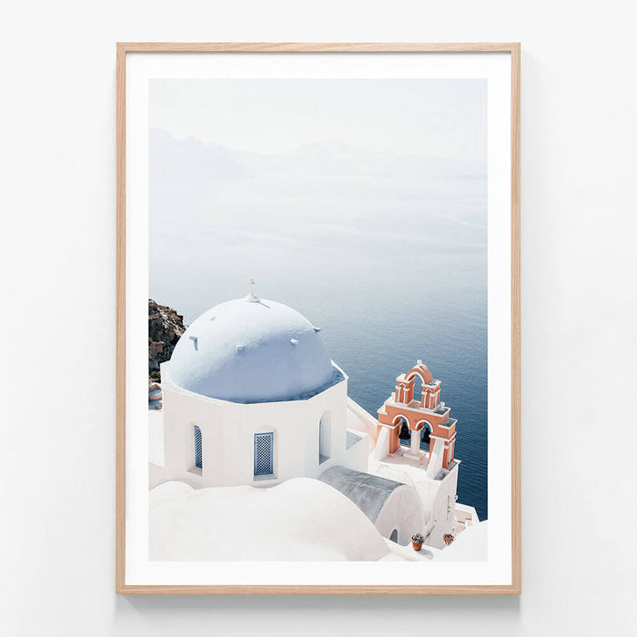 The Blue Dome wall art print in oak frame