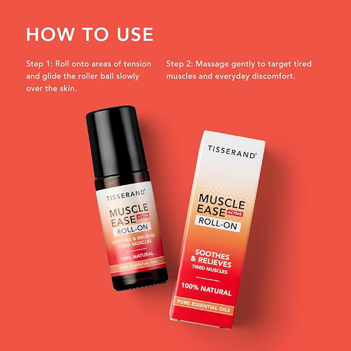Tisserand Muscle Ease Active Roll-On essential oil how to use infographic.