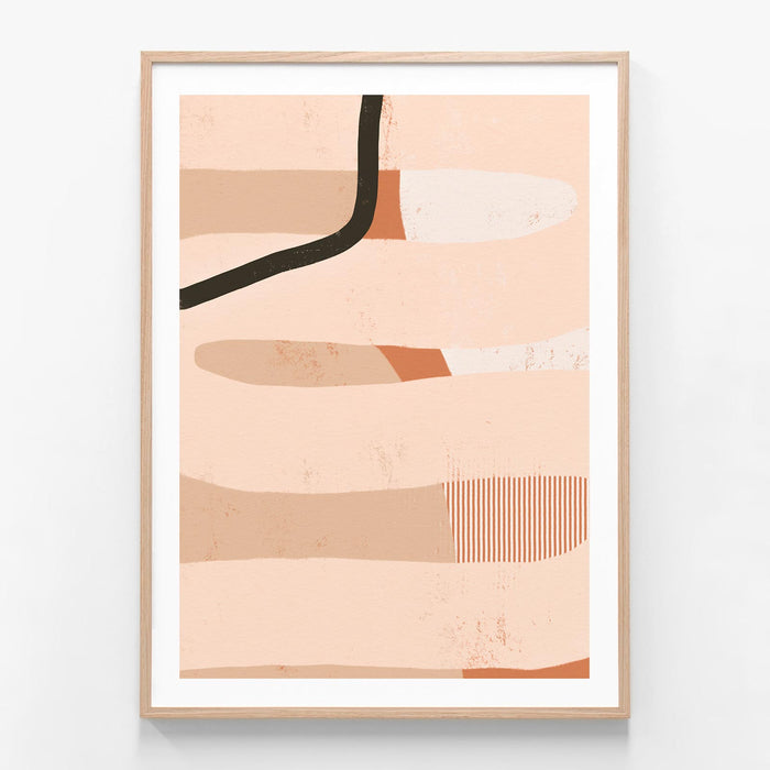 Torquay No 3 a framed abstract art print in neutral peach tones.