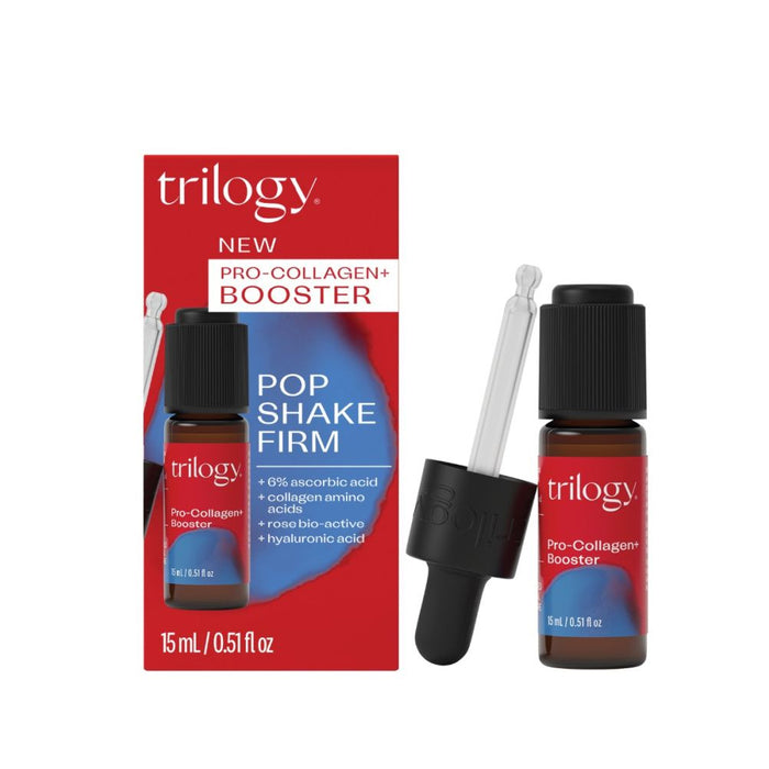 Trilogy Pro-Collagen Booster dropper bottle and packaging on a white background