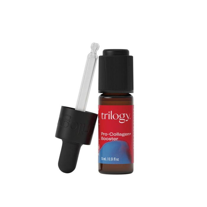 Trilogy Pro-Collagen Booster serum dropper bottle on a white background
