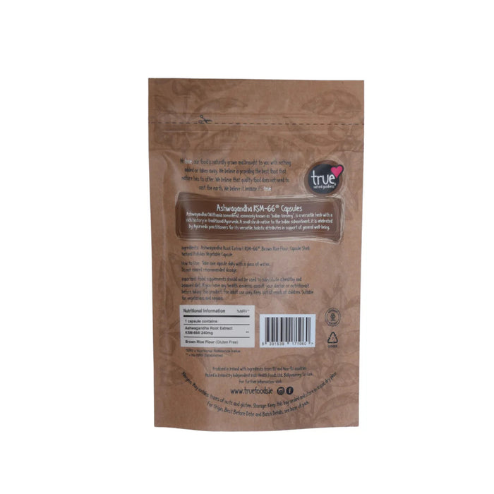 True Natural Goodness Ashwagandha capsules pouch back label