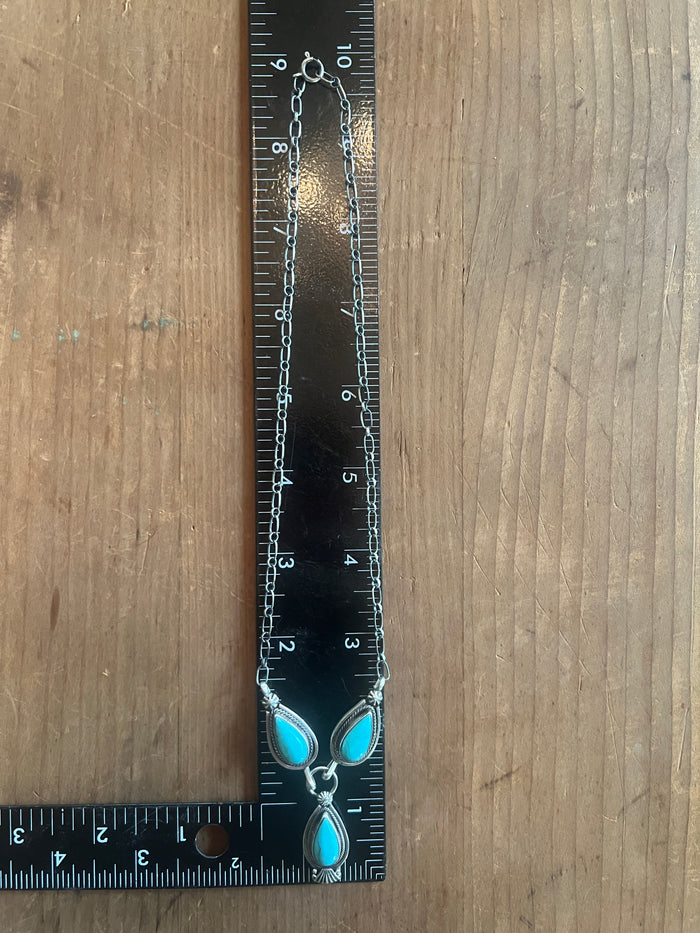 Turquoise and Sterling Silver Lariat Necklace by Running Bear