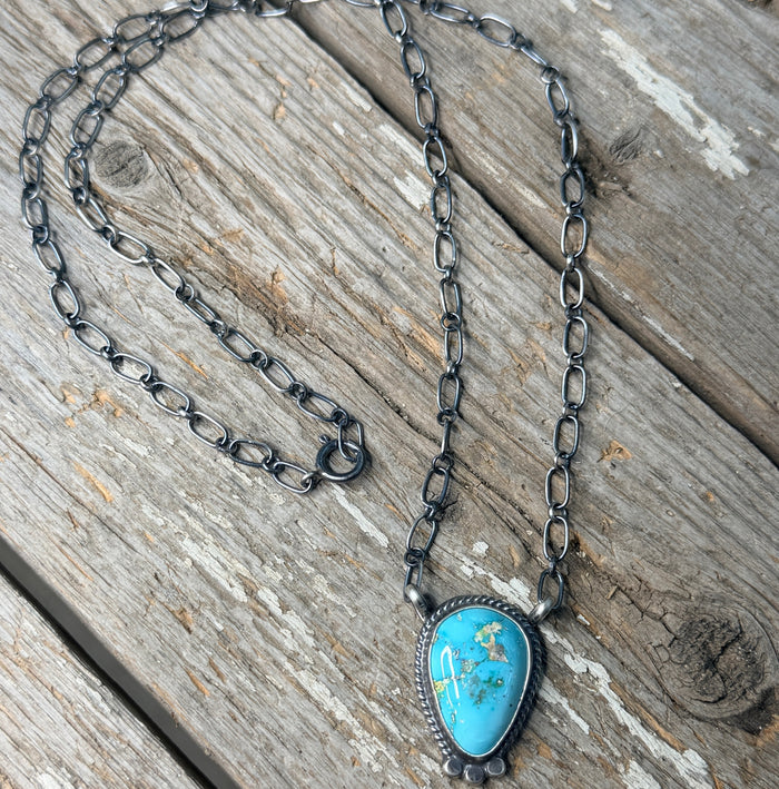 Turquoise and Sterling Silver Necklace 20”
