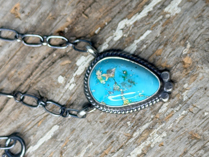 Turquoise and Sterling Silver Necklace 20”