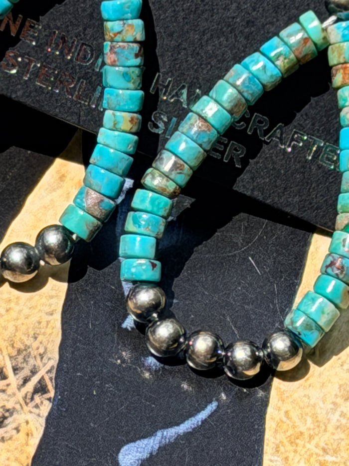 Turquoise Heishi and 4mm Desert Pearl Loop Earrings