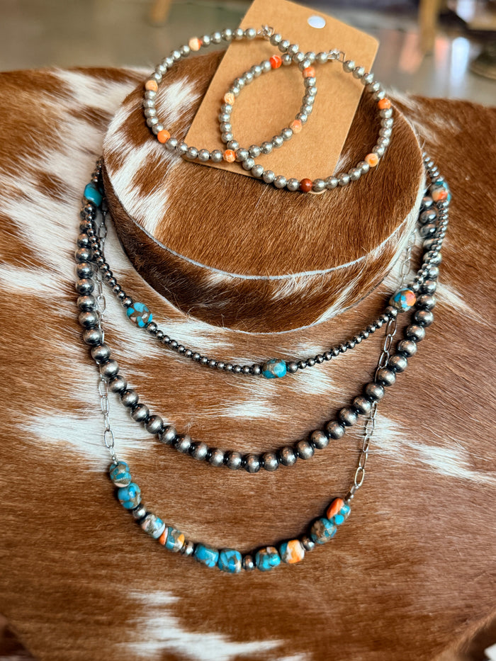 Turquoise & Spiny Oyster Pearl Necklace
