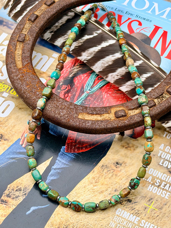 Turquoise Tube Necklace – Sterling Silver & Hematite