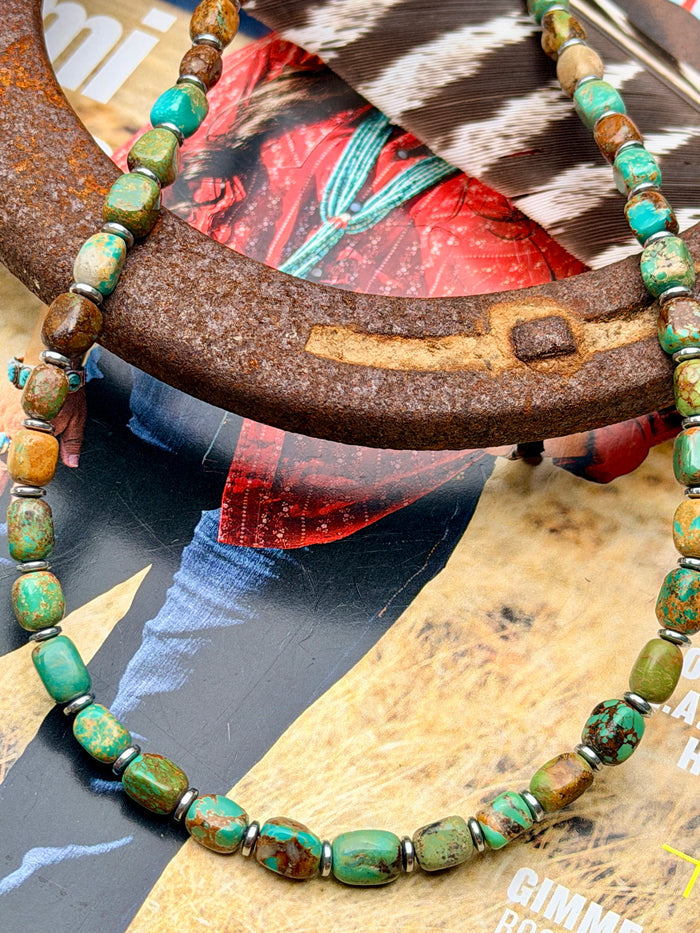 Turquoise Tube Necklace – Sterling Silver & Hematite