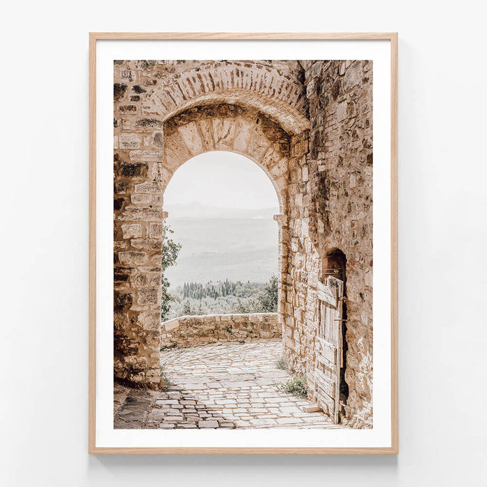 Tuscan Arch wall art print in oak frame