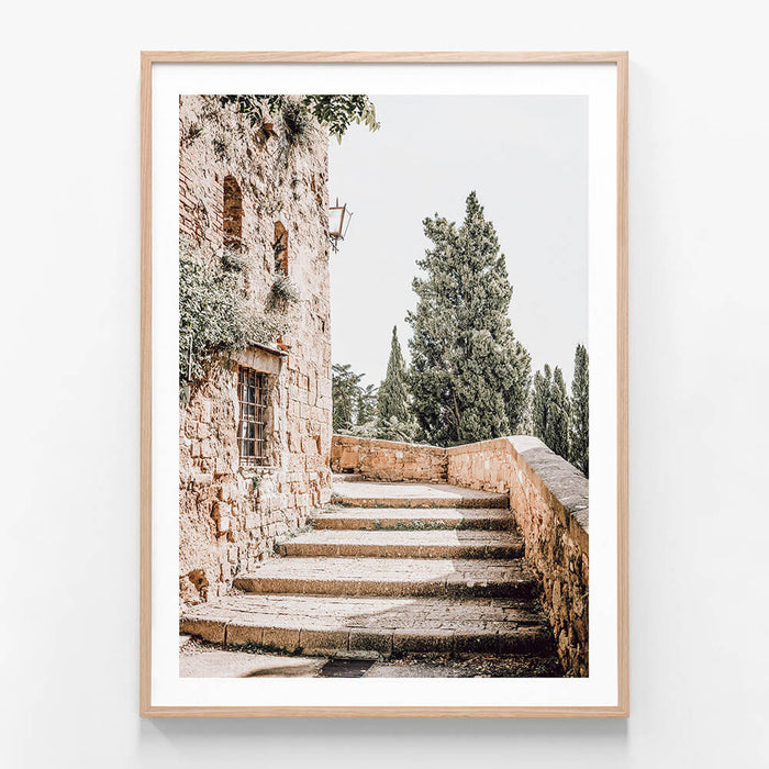 Tuscan Steps wall art print in oak frame