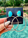 Twisted Rope Hoop Earrings with Turquoise Stone by Navajo Artist Verley Betone