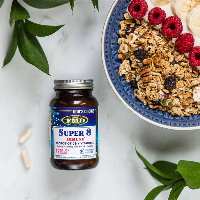 Udo's Choice Super 8 Immune Microbiotics + Vitamin C with breakfast