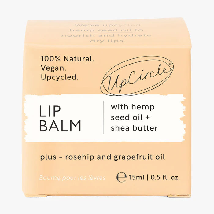 UpCircle lip balm packaging with text on a white background