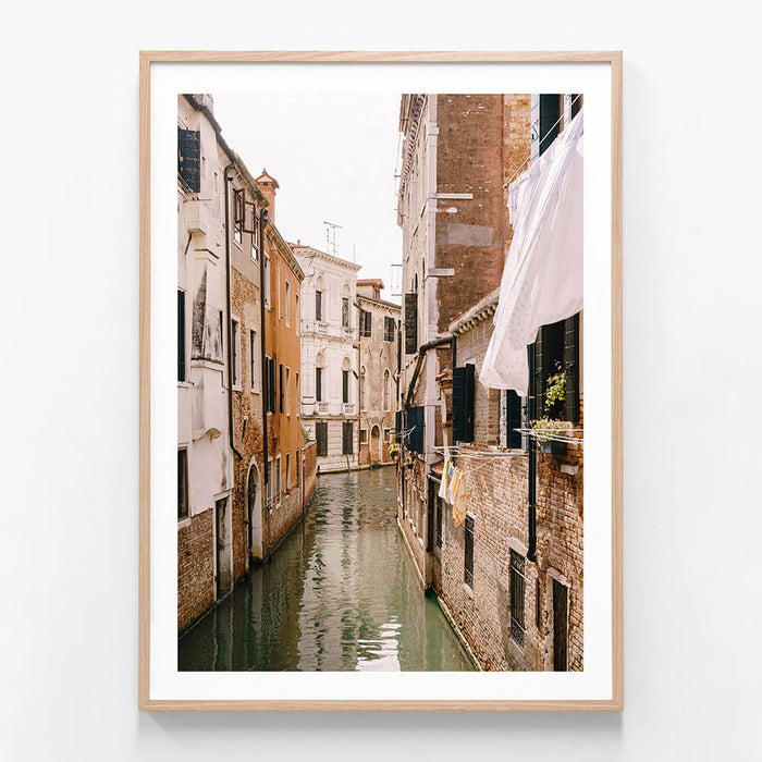Venice Canals wall art print in oak frame