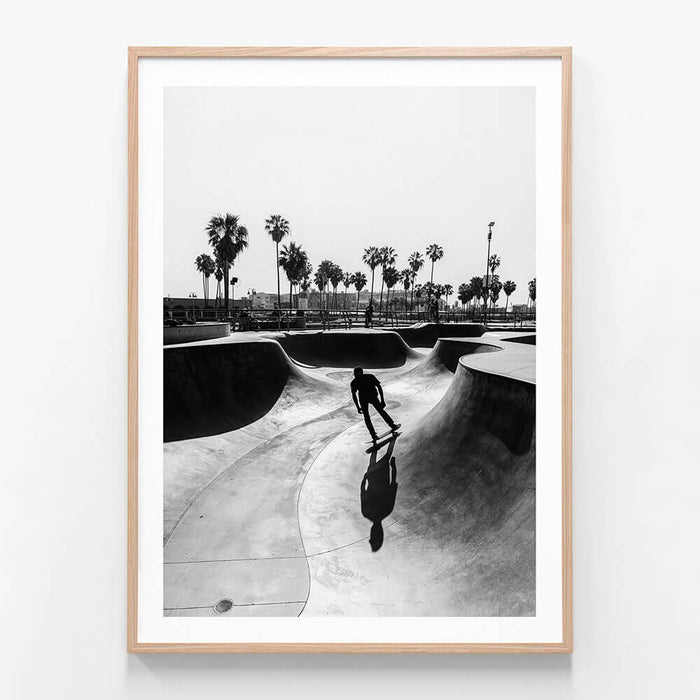 Venice Skate Bowl wall art print in oak frame