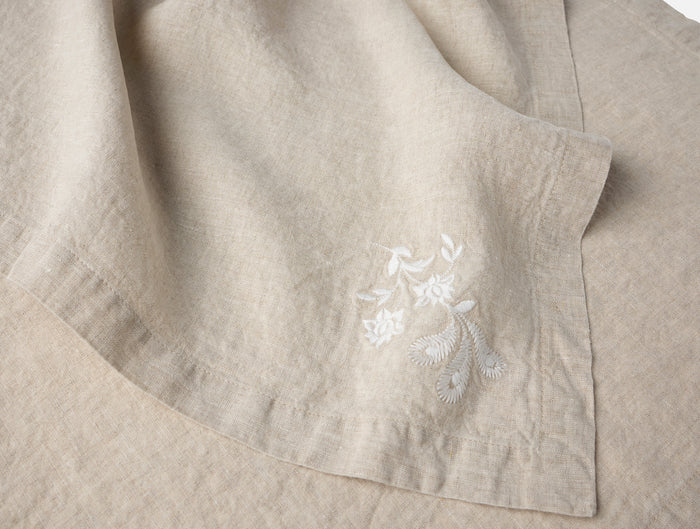 Verbena Embroidered Organic Linen Napkins, Set of 4