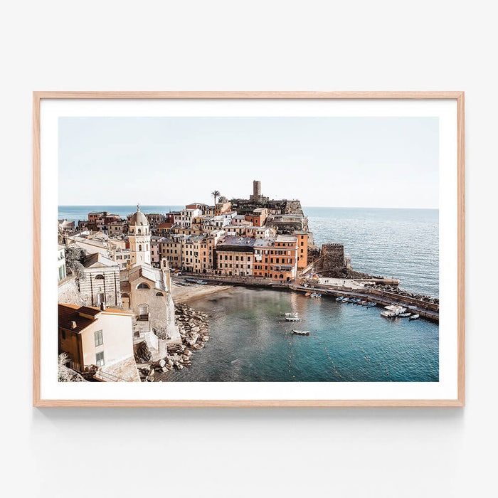 Vernazza wall art print in oak frame