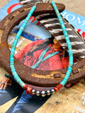 Vibrant necklace- Sterling Silver Pearls and Spiny Oyster on Turquoise Veracite