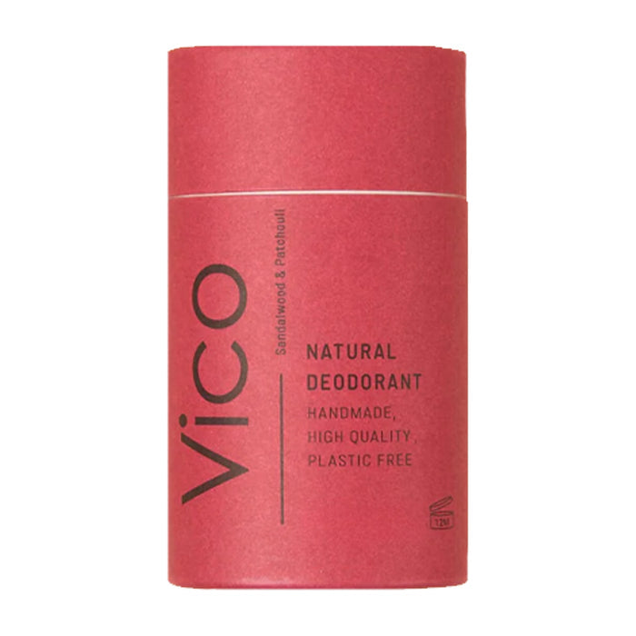 Red deodorant container with 'VICO' branding on a white background