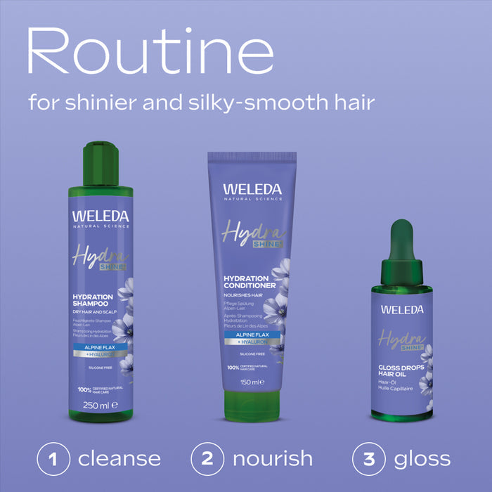 Weleda hair care products on a purple background