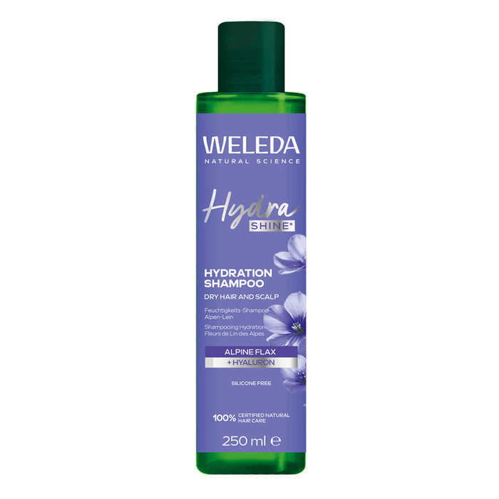 Weleda Hydra Shine Hydration Shampoo bottle on a white background