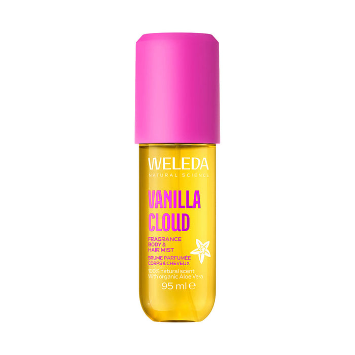 A bottle of Weleda Natural Scents Vanilla Cloud Fragrance Body & Hair Mist.